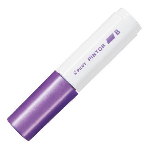 Set of 6 Pilot Pintor Broad Chisel Metallic Violet Markers for vibrant creative projects on various surfaces.