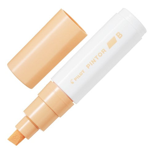 Set of 6 Pilot Pintor Pale Orange markers with 8.0mm chisel tips, ideal for drawing and decorating on various surfaces.