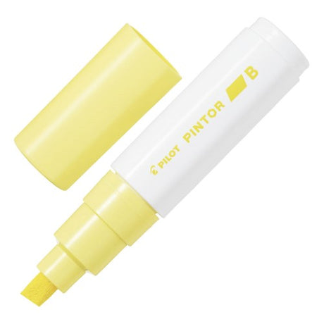 Set of 6 Pilot Pintor Broad Chisel Pastel Yellow Markers for versatile art, featuring 8.0mm tip and water-based ink.