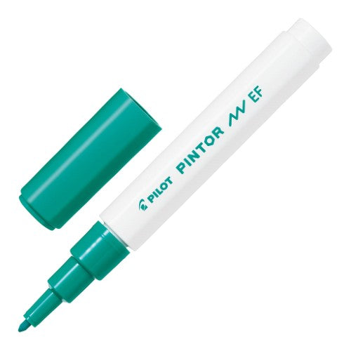 Set of 6 Pilot Pintor Extra Fine Green Markers for detailed art, featuring vibrant pigment ink and a 0.7mm tip for precision.