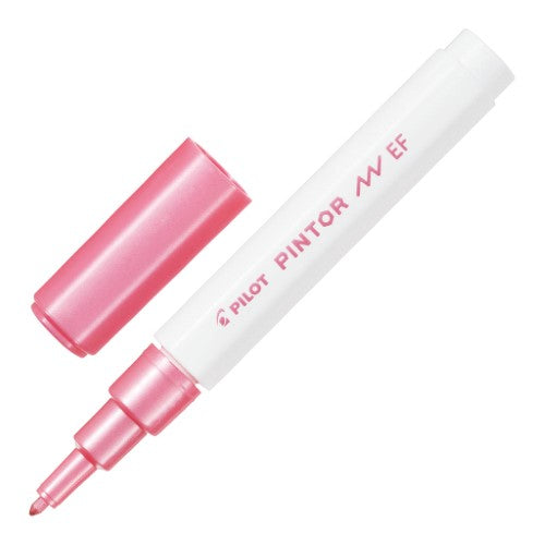 Set of 6 Pilot Pintor Extra Fine Metallic Pink Markers for precise drawing and decorating on various surfaces.