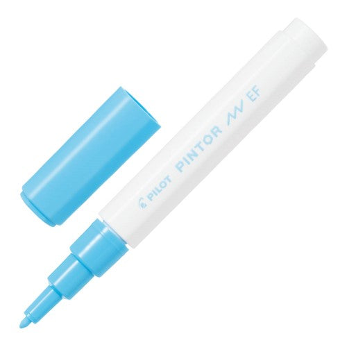 Set of 6 Pilot Pintor Extra Fine Pastel Blue Markers, ideal for detailed art, calligraphy, and crafting on various surfaces.