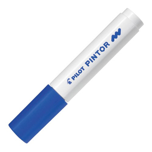 Set of 6 Pilot Pintor medium blue markers, showcasing vibrant water-based ink for versatile creative projects.