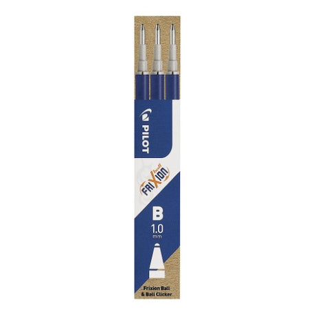 Pilot Frixion erasable broad blue refill pack of 3, designed for smooth writing and easy erasing for pens.