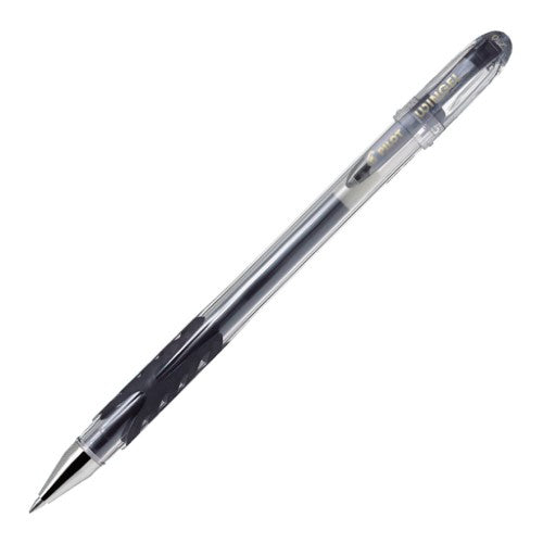 Pack of 12 Pilot Wingel Fine Black Gel Rollerball Pens with 0.7mm tip, wing-shaped grip for comfort and smooth writing.