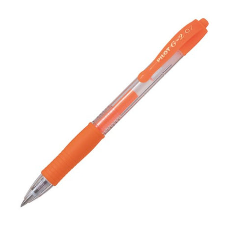 Pack of 12 Pilot G2 Gel Pens in Neon Orange, featuring fine 0.7mm tip, archival-safe ink, and comfortable grip.