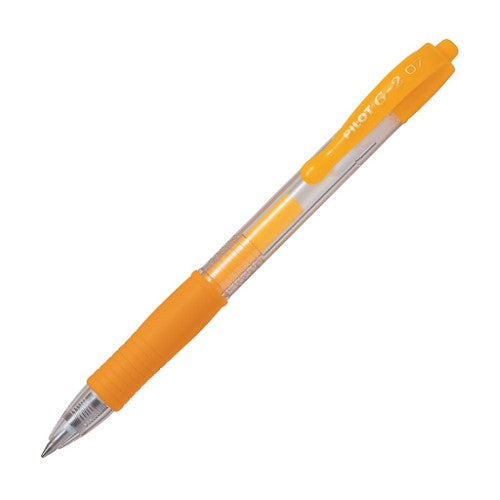 Pack of 12 Pilot G2 Gel Pens in Neon Apricot Orange, 0.7mm fine tip for smooth, vibrant writing.