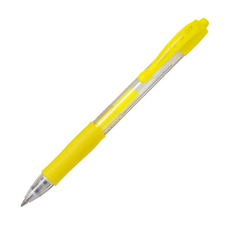 Pack of 12 Pilot G2 Gel Fine Neon Yellow pens with 0.7mm tip, ergonomic grip, and archival-safe, vibrant gel ink.
