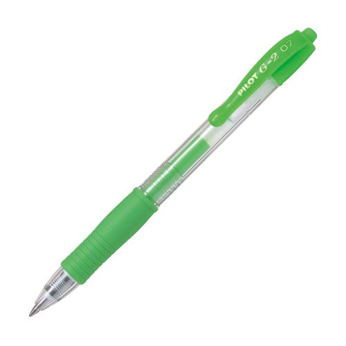 Pack of 12 Pilot G2 gel pens in vibrant neon green with 0.7mm fine tip, featuring archival-safe ink and comfortable grip.