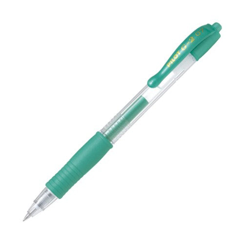 Pilot G2 Gel Fine Metallic Green pens with 0.7mm tip, archival-safe ink, and rubber grip - pack of 12.