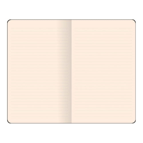 Medium ruled pink and green notebook with a flat opening, flexible binding, and ivory paper for smooth writing.