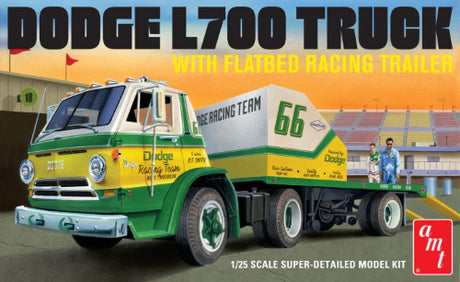 1/25 scale model of '66 Dodge L700 truck with trailer, perfect for hobbyists and collectors, easy to assemble.