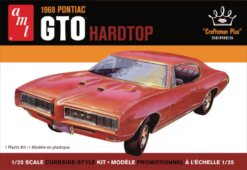 1/25 scale model of a 1968 Pontiac GTO Hardtop, detailed and easy to assemble for car enthusiasts.
