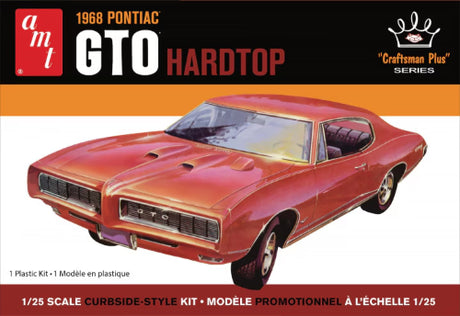 1/25 scale model of a 1968 Pontiac GTO Hardtop, detailed and easy to assemble for car enthusiasts.