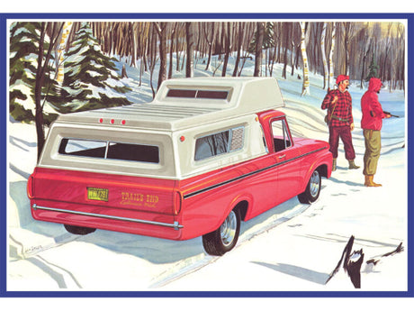 1/25 scale model kit of a vintage 1963 Ford F100 Camper Pickup, featuring detailed parts and assembly instructions.