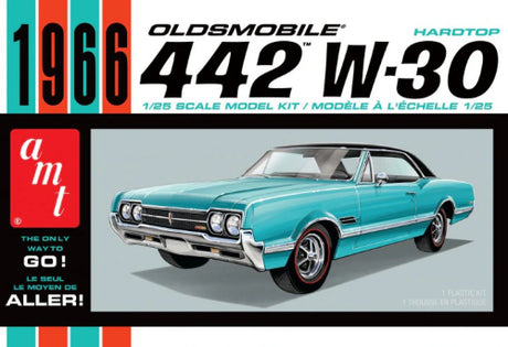 1/25 scale model kit of a '66 Oldsmobile 442 hardtop, featuring detailed plastic assembly and classic muscle car design.