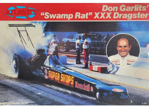1/25 scale model of DGarlits Swamp Rat Dragster kit, ideal for hobbyists and collectors with detailed design.
