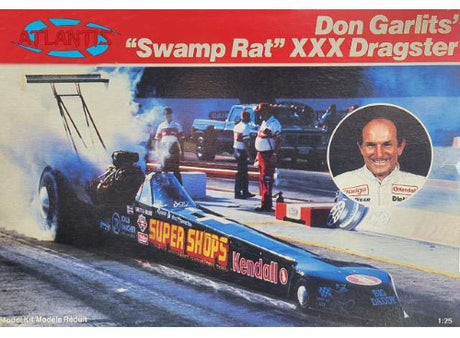 1/25 scale model of DGarlits Swamp Rat Dragster kit, ideal for hobbyists and collectors with detailed design.