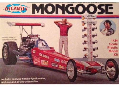 1/24 TMcEwen R/Engine Dragster plastic model kit showcasing detailed parts and realistic decals for racing enthusiasts.