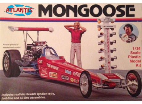 1/24 TMcEwen R/Engine Dragster plastic model kit showcasing detailed parts and realistic decals for racing enthusiasts.