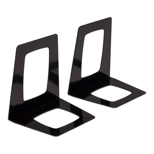 Sleek black OSC Bookend Set, sturdy plastic design for organizing books and files, ideal for home or office use.
