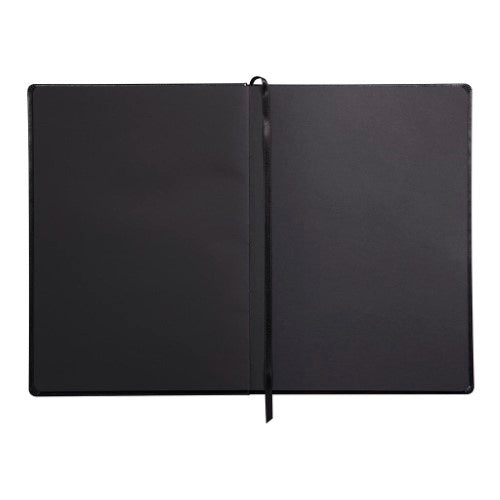 Rhodia Touch Carb'on Black Book A4 featuring 120gsm black paper, double-grain design, and elegant leatherette cover.