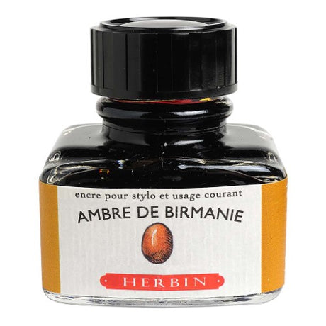 Amber Herbin Writing Ink 30ml, perfect for fountain pens and art, offering smooth flow and watercolor mixing properties.
