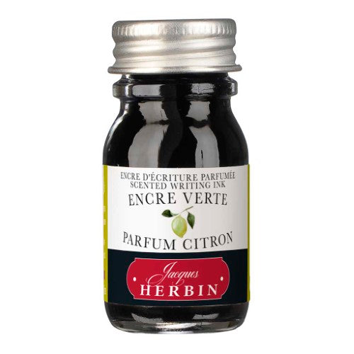 Herbin 10ml scented ink in vibrant green, infused with a refreshing lemon aroma for enhancing writing experiences.