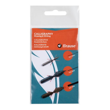 Brause Mixed Nib Set featuring 66B, Bandzug 2.5mm, and Steno 361B nibs for versatile calligraphy and lettering projects.