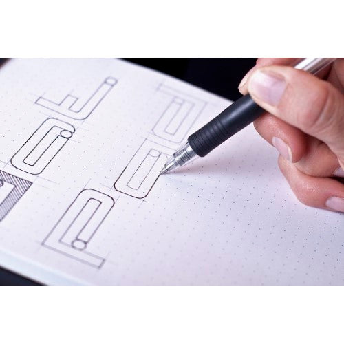 Rhodia dotPad No. 16 A5 Black notebook with 80 smooth dotted sheets, perfect for creative sketches and note-taking.