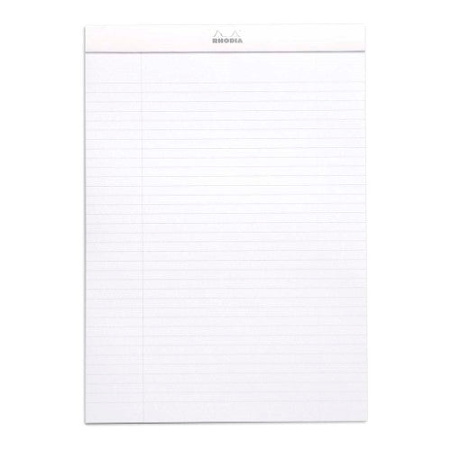 Rhodia Bloc Pad No. 18 A4 with 80 lined sheets, smooth 80gsm paper, no bleed-through, ideal for fountain pens.
