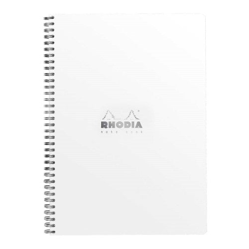 Rhodia Classic A4+ spiral notebook with waterproof cover, 80gsm grid paper, and micro-perforated pages for easy tearing.