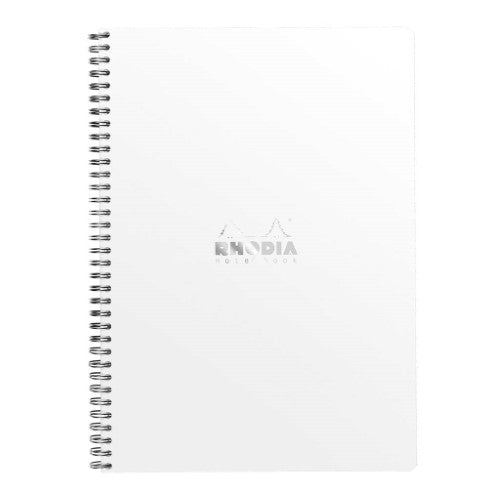 Rhodia Classic A4+ Spiral Notebook with 80 lined pages, waterproof covers, and smooth 80gsm white paper for elegant note-taking.
