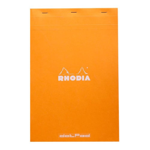 Rhodia dotPad No. 19 A4+ in orange with 80 smooth dotted sheets, ideal for notes and creative sketches.