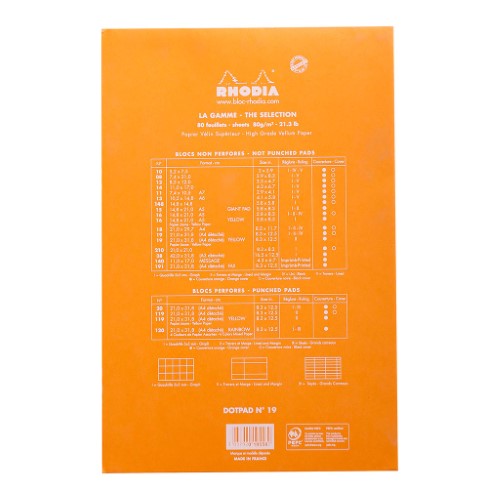 Rhodia dotPad No. 19 A4+ in vibrant orange, featuring 80 sheets of smooth dot-grid paper for creative note-taking and sketching.