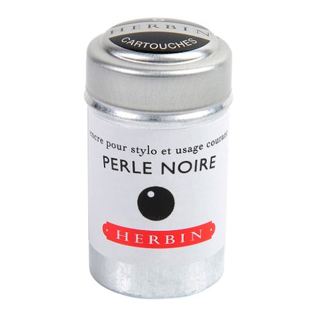 Pack of 6 Herbin Perle Noire ink cartridges featuring rich black ink for smooth writing and artistic projects.