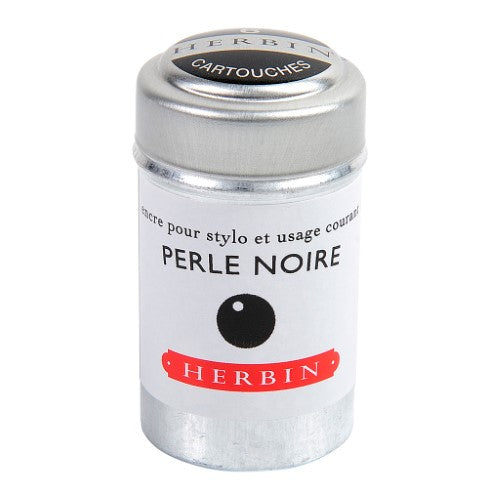 Pack of 6 Herbin Perle Noire ink cartridges featuring rich black ink for smooth writing and artistic projects.