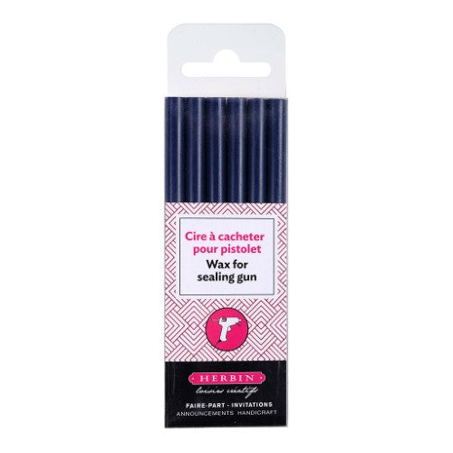 Pack of 6 dark blue Herbin wax gun sticks, ideal for crafting elegant wax seals for invitations and letters.