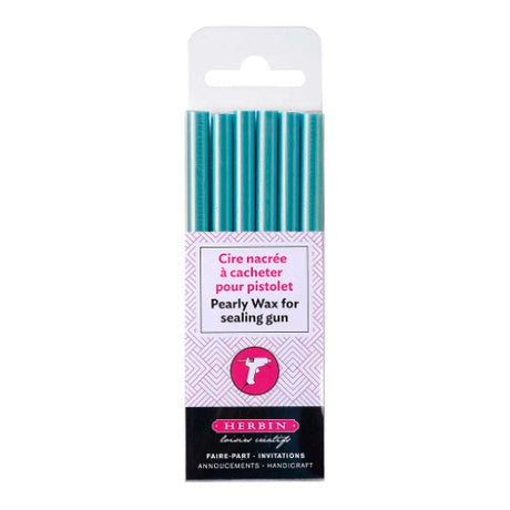 Pearly Azure Blue wax gun sticks, pack of 6, for elegant personalized seals on letters and invitations.