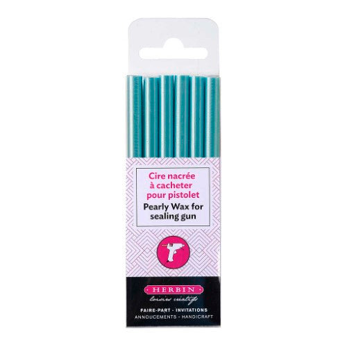 Pearly Azure Blue wax gun sticks, pack of 6, for elegant personalized seals on letters and invitations.