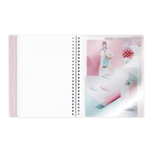 Koverbook Spiral Blush A5 Lined Notebook in Powder Pink with durable cover, 160 lined pages, and unique bookmark flaps.