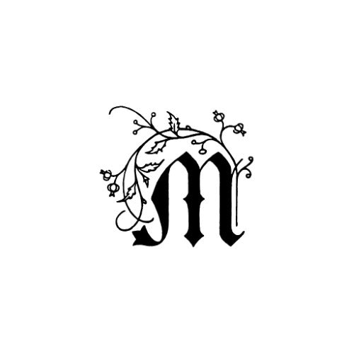 Herbin Wooden Handle Square Seal Illuminated M with brass detail for elegant wax impressions on stationery and invitations.