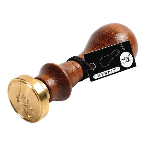 Elegant Herbin wooden handle wax seal with 5mm thick brass, 24mm diameter, featuring a copperplate letter 'A' design.