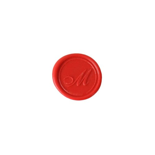 Herbin wooden handle round seal featuring a copperplate letter 'M' for elegant wax impressions, 24mm diameter.