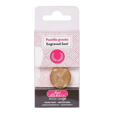 Herbin Round Wax Seal featuring an olive wreath design, 24mm brass seal for elegant letter sealing and crafting projects.