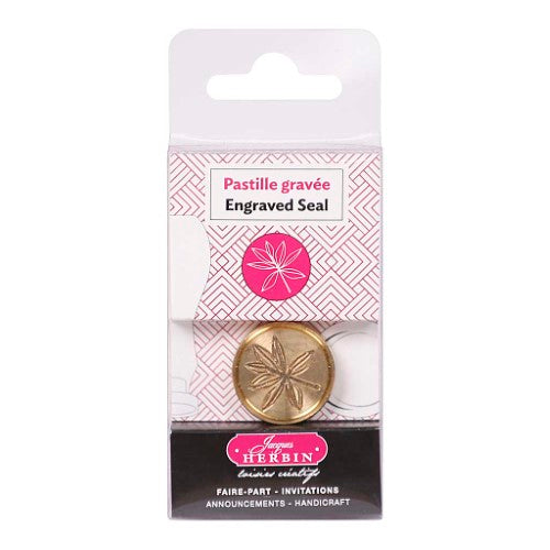 Herbin Round Wax Seal in Laurel design, premium brass, 24mm diameter, 5mm thick for precise, elegant wax sealing.