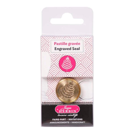 Herbin Round Wax Seal featuring a detailed fern design, 24mm diameter, crafted from high-quality brass for elegant impressions.