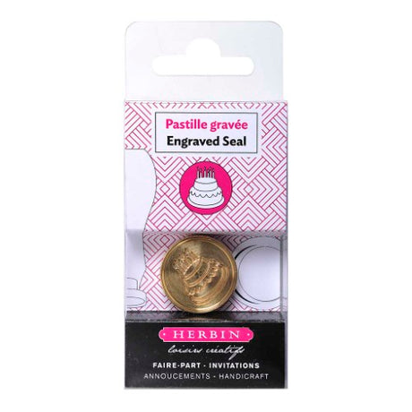 Herbin Round Wax Seal featuring a festive birthday cake design, perfect for personalizing cards and gifts.