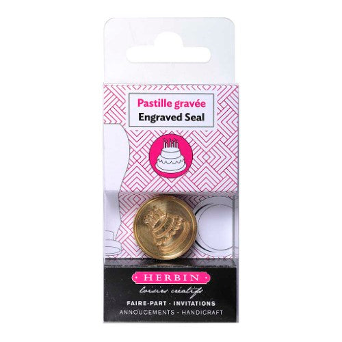Herbin Round Wax Seal featuring a festive birthday cake design, perfect for personalizing cards and gifts.
