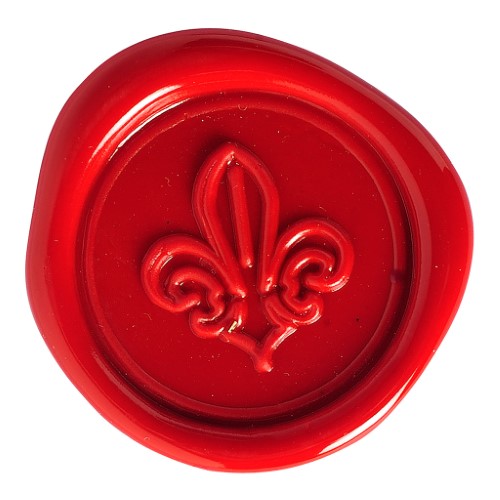 Herbin Traditional Wax Seal Set featuring a brass lily seal, wooden handle, and vibrant wax sticks for elegant letter sealing.